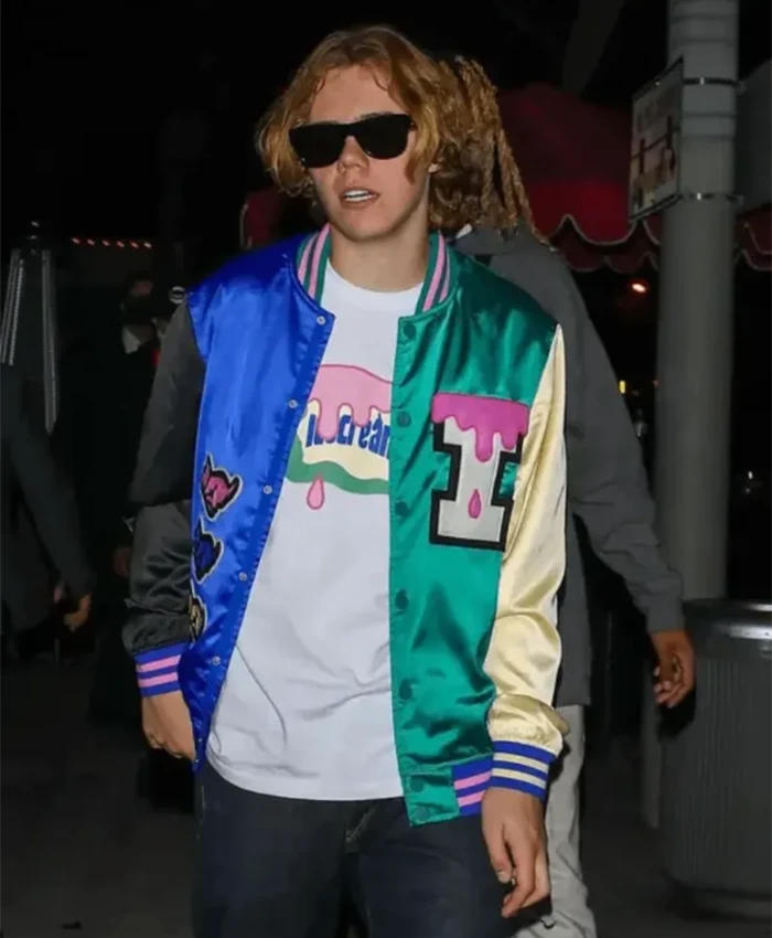 Blue and Green The Kid Laroi Varsity Bomber Jacket