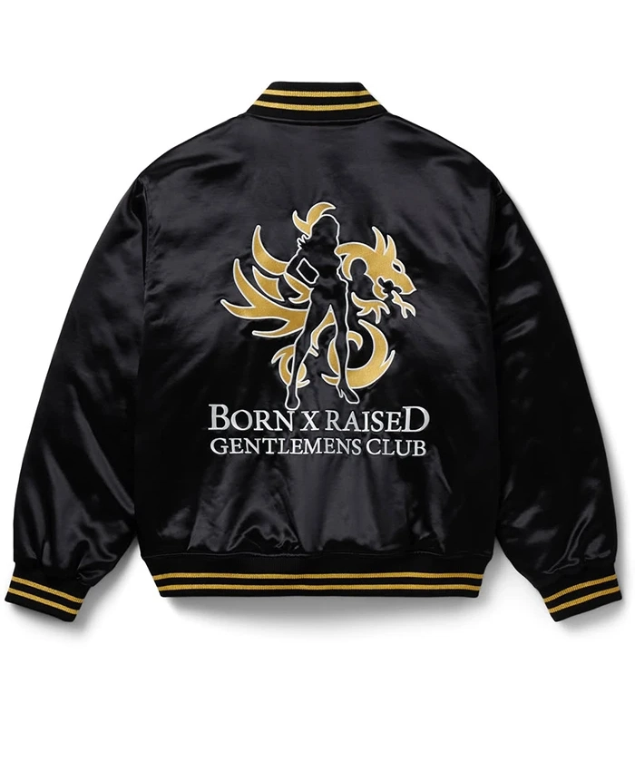 Born x Raised Gentlemens Club Black And Gold Satin Souvenir Varsity Jacket