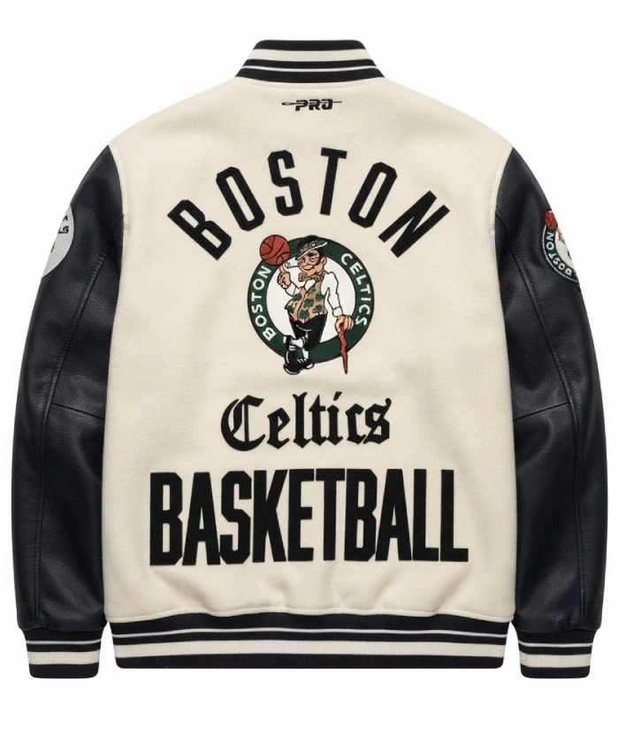 Boston Celtics Modern Originals Classic Rib Leather Varsity Jacket