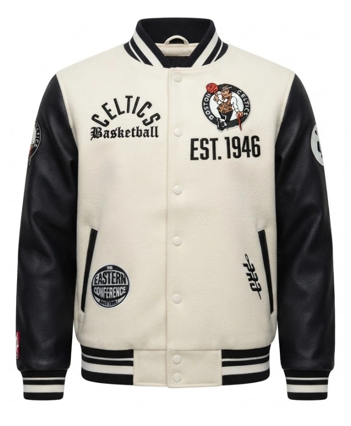 Boston Celtics Modern Originals Classic Rib Wool Leather Varsity Jacket Sale