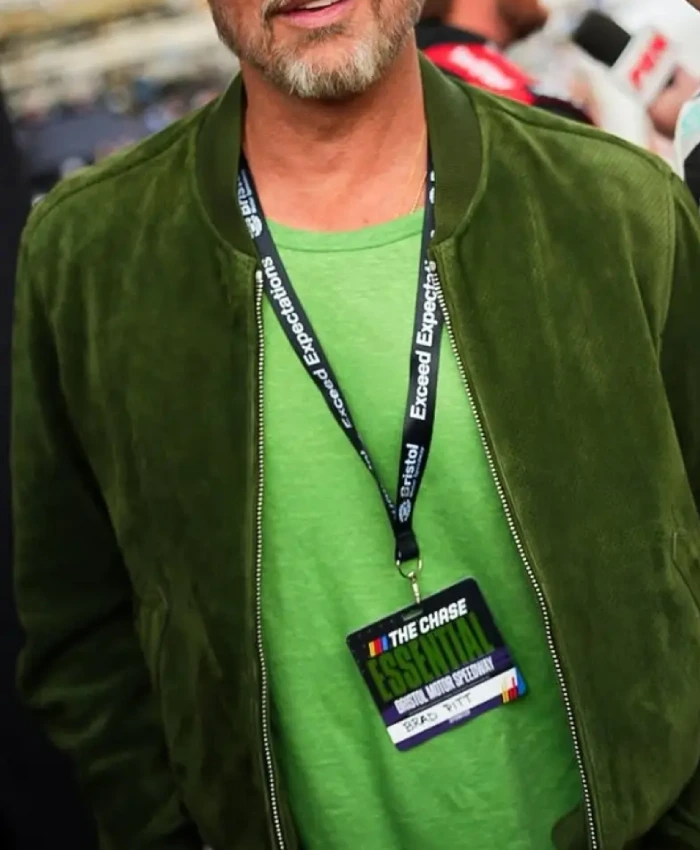 Brad Pitt NASCAR Cup Series Playoffs Bass Pro Shops Night Race 2026 Green Suede Jacket
