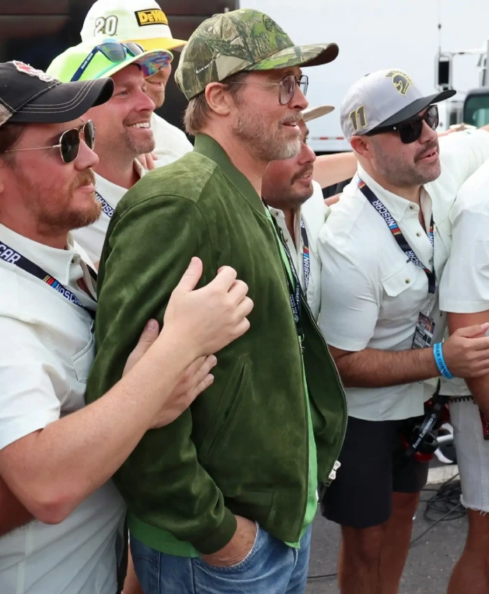 Brad Pitt NASCAR Cup Series Playoffs Bass Pro Shops Night Race Green Suede Jacket