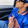Bruno Mars New York Knicks Full Snap Blue Satin Varsity Jacket
