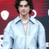 Buy Dune Part Two Press Conference Timothee Chalamet Oversized Light Blue Leather Jacket