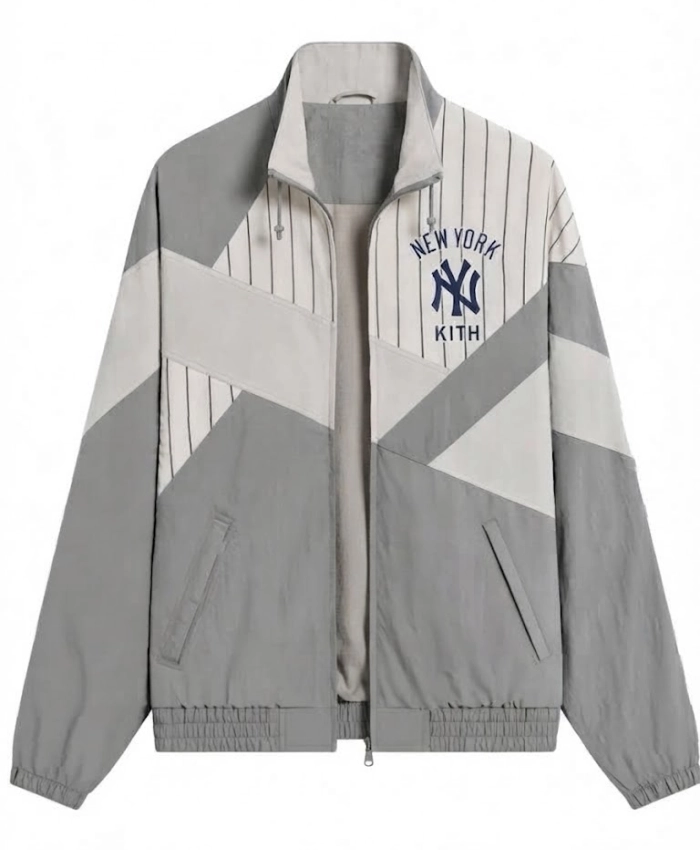 Buy Kith x NY Yankees Grey Pinstripe Lightweight Zip Up Jacket