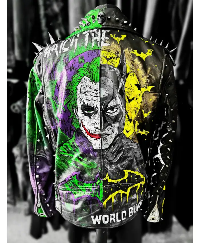 Buy Now Batman Vs Joker Multicolor Leather Biker Jacket On Sale