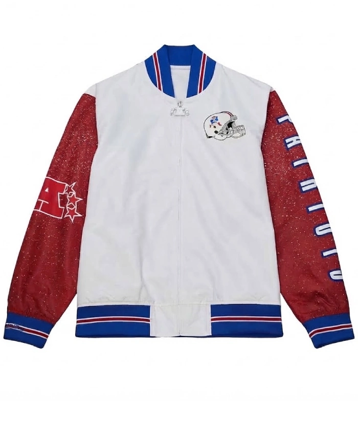 Buy Now New England Patriots White Team Burst Jacket On Sale 