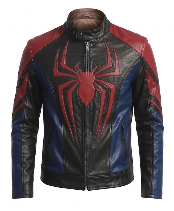 Buy Now Spider Man Black Red Blue Biker Leather Jacket
