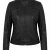 Buy Now Womens Black Cafe Racer Biker Jacket
