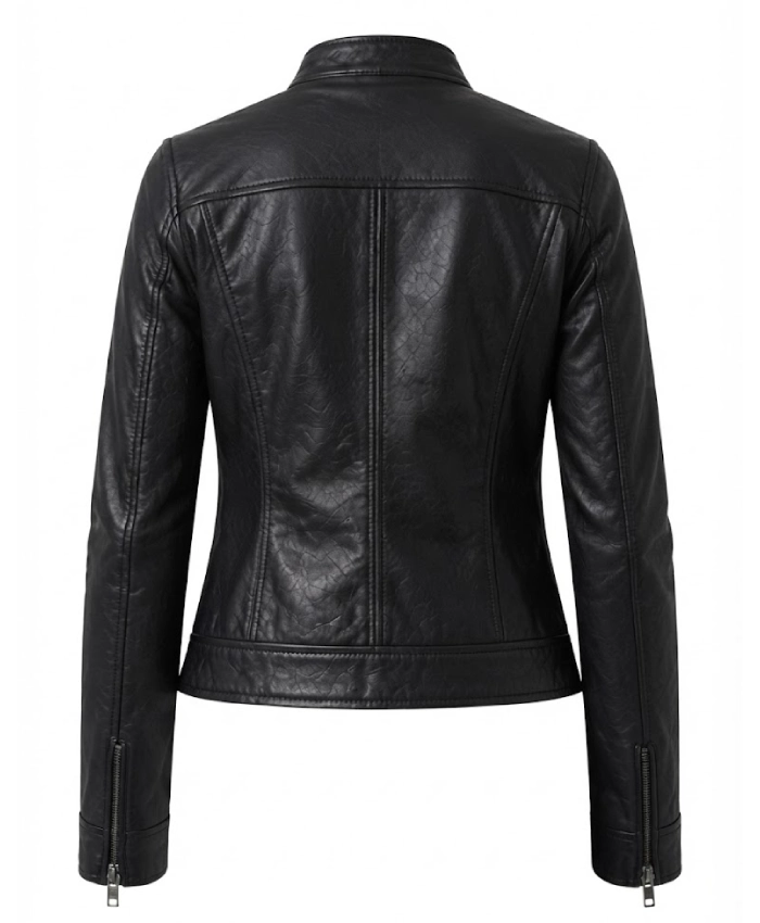 Buy Now Womens Black Leather Cafe Racer Biker Jacket