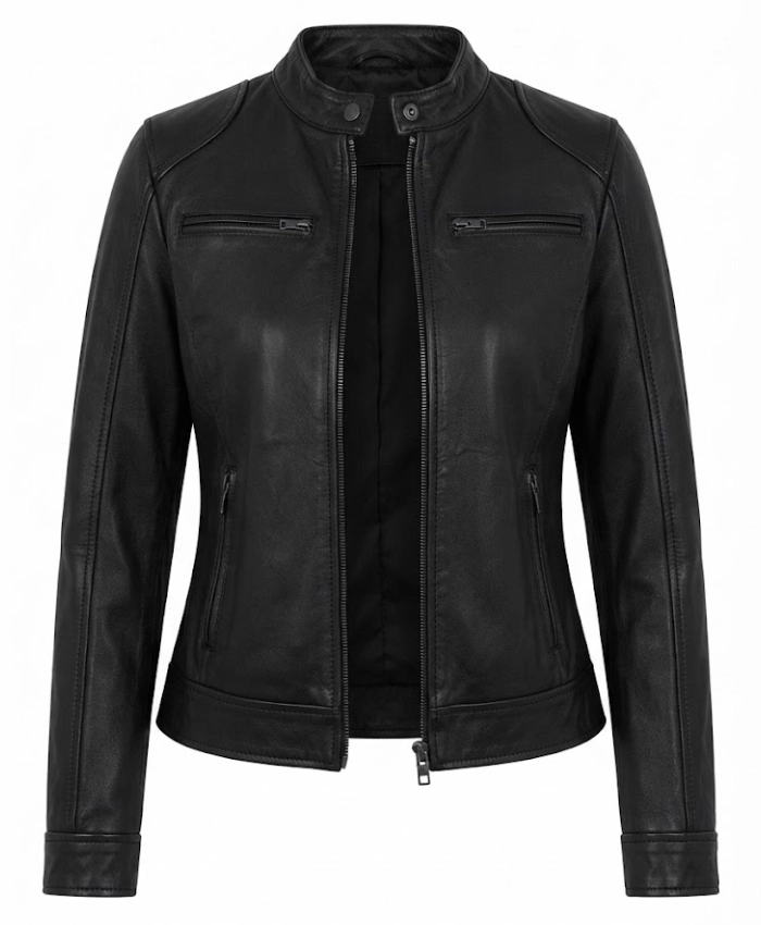Buy Now Womens Leather Cafe Racer Biker Jacket