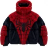 Buy Spider Man Red and Black Shearling Fur Puffer Style Jacket