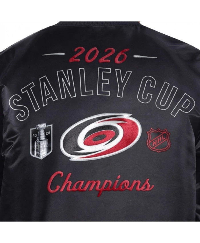 Carolina Hurricanes Stanley Cup Champs Black Satin Jacket