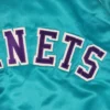Charlotte Hornets 90s Bomber Teal Full Snap Satin Jacket