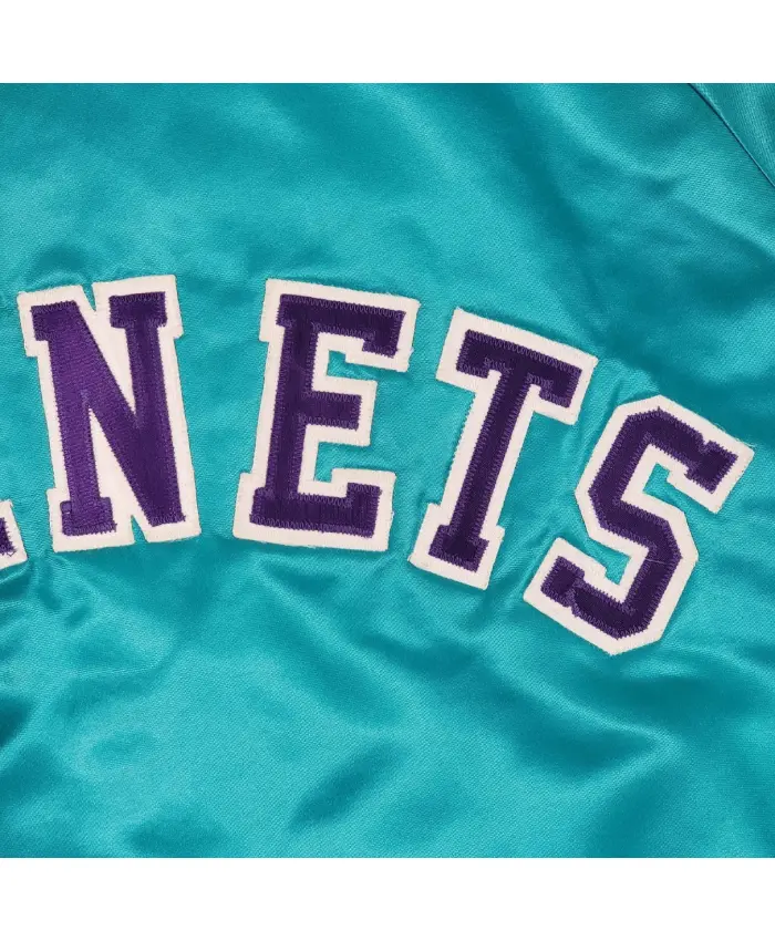 Charlotte Hornets 90s Bomber Teal Full Snap Satin Jacket