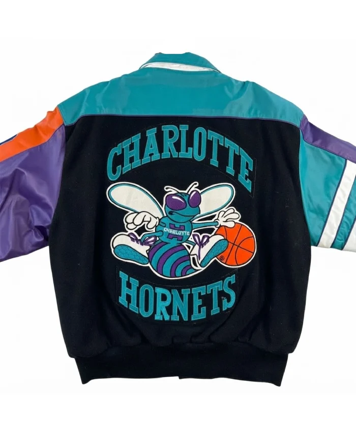 Charlotte Hornets 90s Full Snap Wool Leather Varsity Jacket