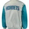 Charlotte Hornets The Enforcer Gray and Teal Full Snap Varsity Jacket