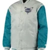 Charlotte Hornets The Enforcer Gray and Teal Full Snap Varsity Satin Jacket On Sale