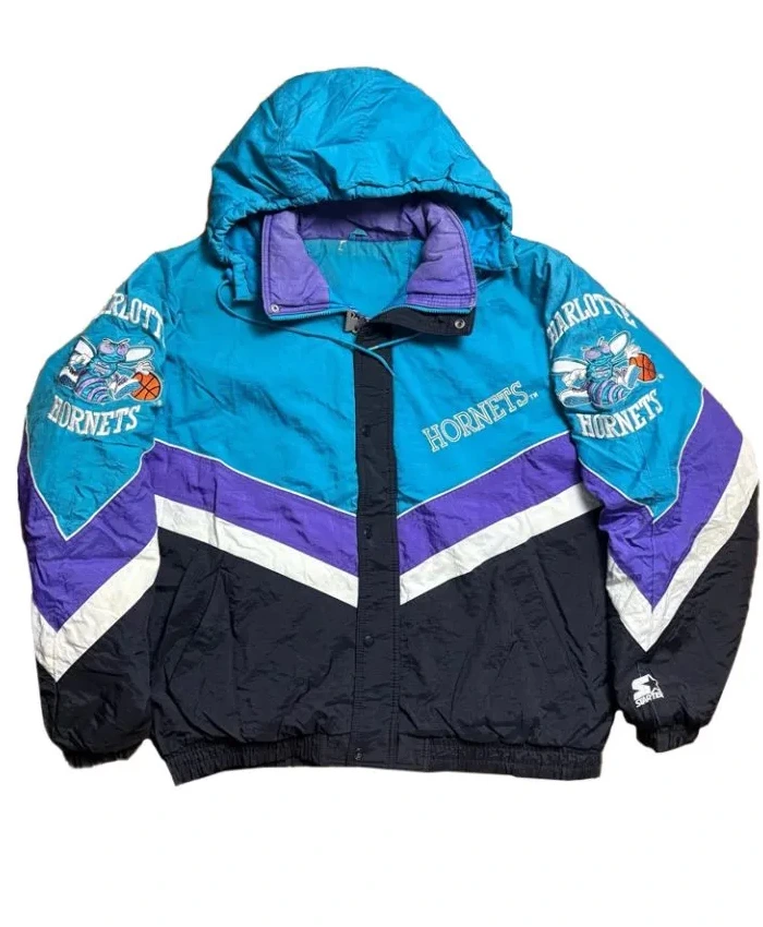 Charlotte Hornets Vintage 90s Full Snap Hooded Jacket