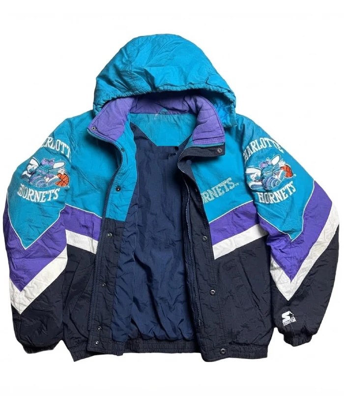 Charlotte Hornets Vintage 90s Full Snap Multicolor Hooded Jacket