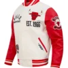Chicago Bulls Modern Originals Classic Rib Red and White Varsity Jacket Sale