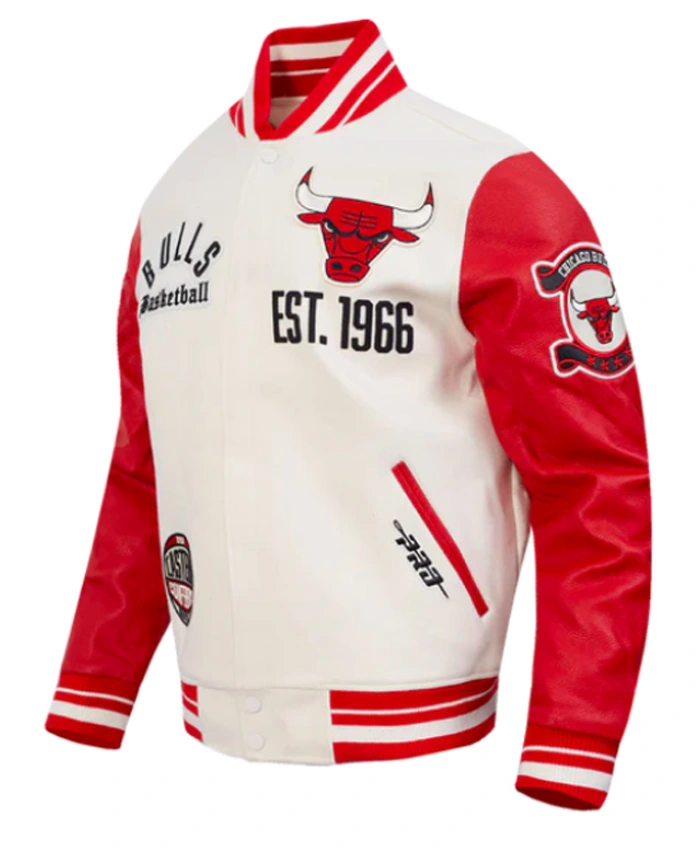 Chicago Bulls Modern Originals Classic Rib Red and White Varsity Jacket Sale