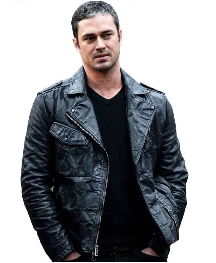 Chicago Fire Kelly Severide Black Biker Leather Jacket On Sale