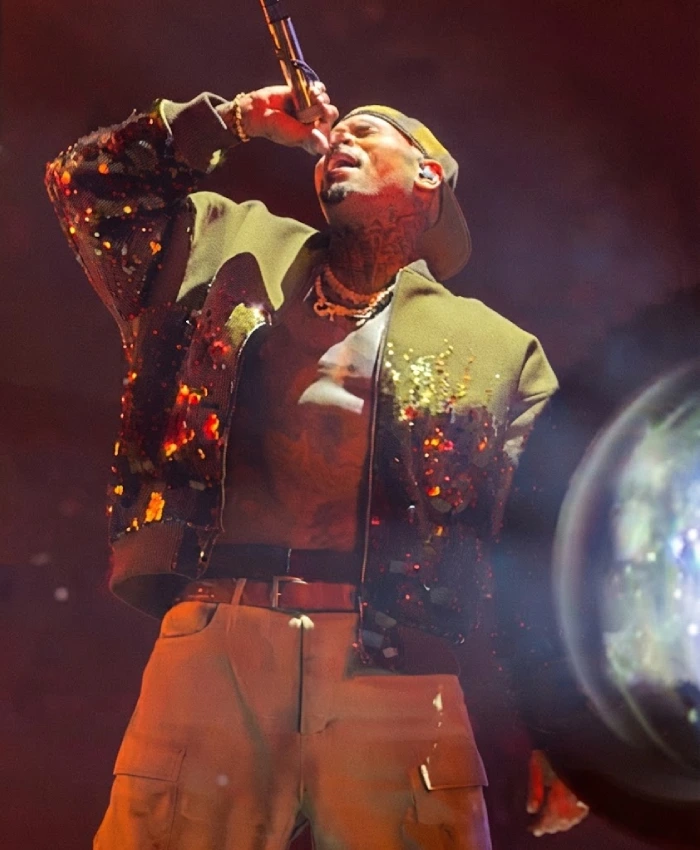 Chris Brown R and B Tour 2026 Green Sequin Jacket