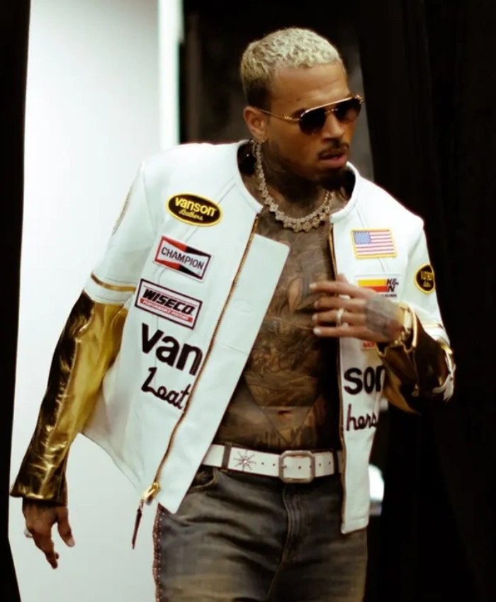 Chris Brown R and B Tour Vanson Leathers Leather Racing Jacket For Sale