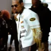 Chris Brown R and B Tour Vanson Leathers White Leather Racing Jacket For Sale