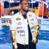 Chris Brown R and B Tour Vanson Leathers White and Gold Leather Jacket For Sale