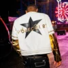 Chris Brown R and B Tour Vanson Leathers White and Gold Leather Racing Jacket