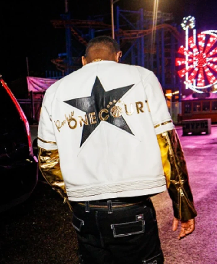Chris Brown R and B Tour Vanson Leathers White and Gold Leather Racing Jacket