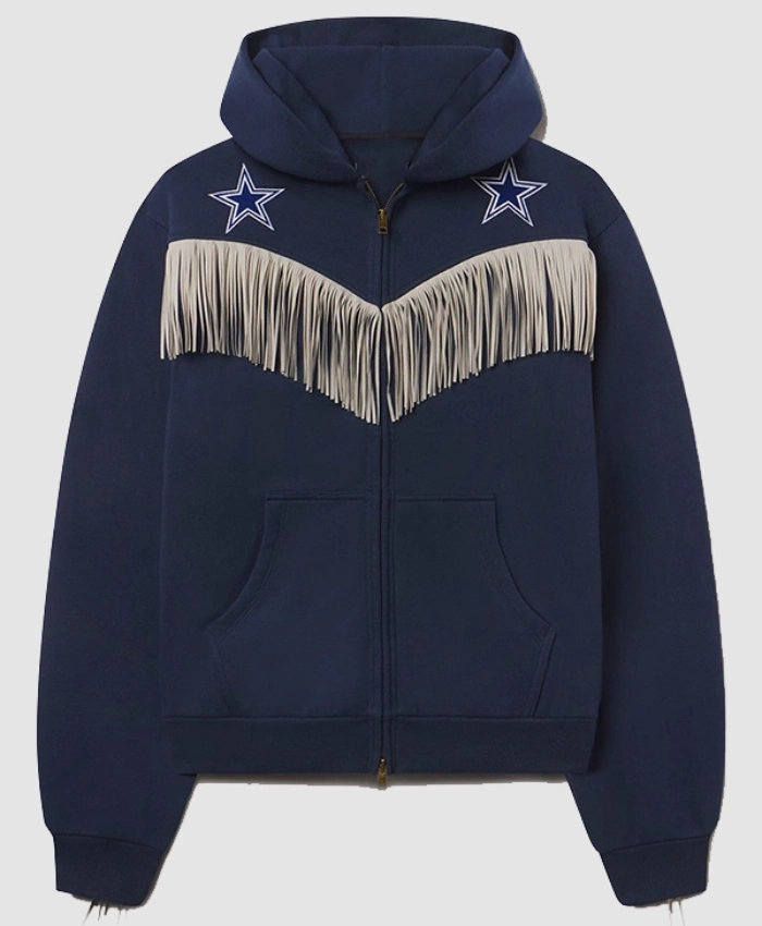 Dallas Cowboys Austin Post Navy Fringed Full Zip Fleece Hoodie