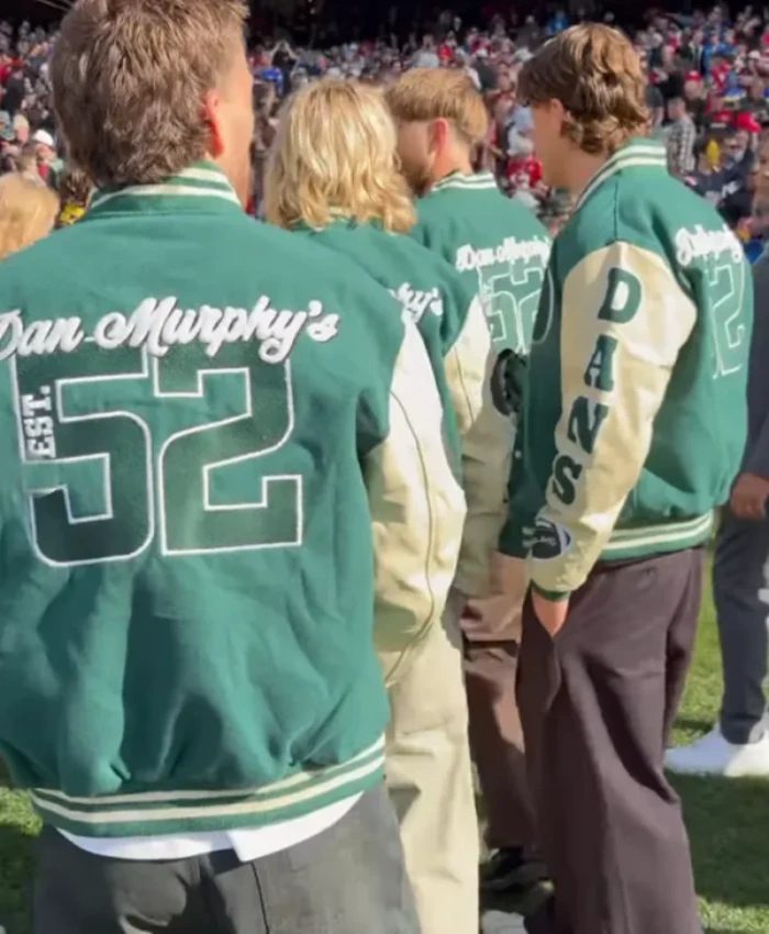 Dan Murphys 52 NFL Green And Cream DANS Wool Leather Varsity Jacket