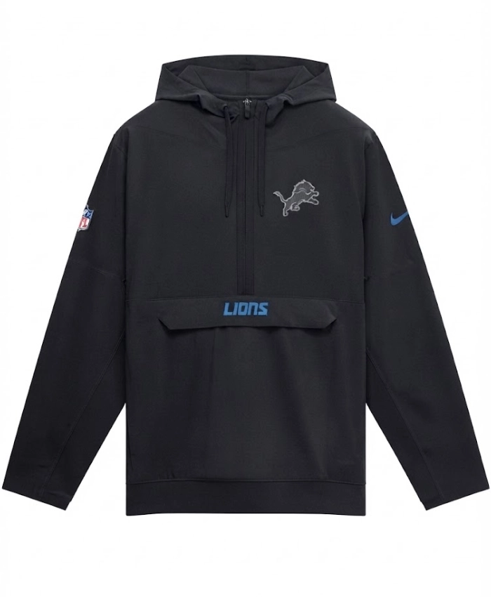 Detroit Lions 2026 Rivalries Nike Sideline Black Half Zip Anorak Hooded Jacket On Sale