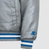 Detroit Lions Courtside Starter Full Snap Grey Satin Varsity Bomber Jacket