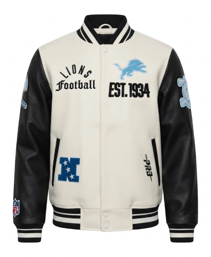 Detroit Lions Modern Originals Black and White Varsity Jacket