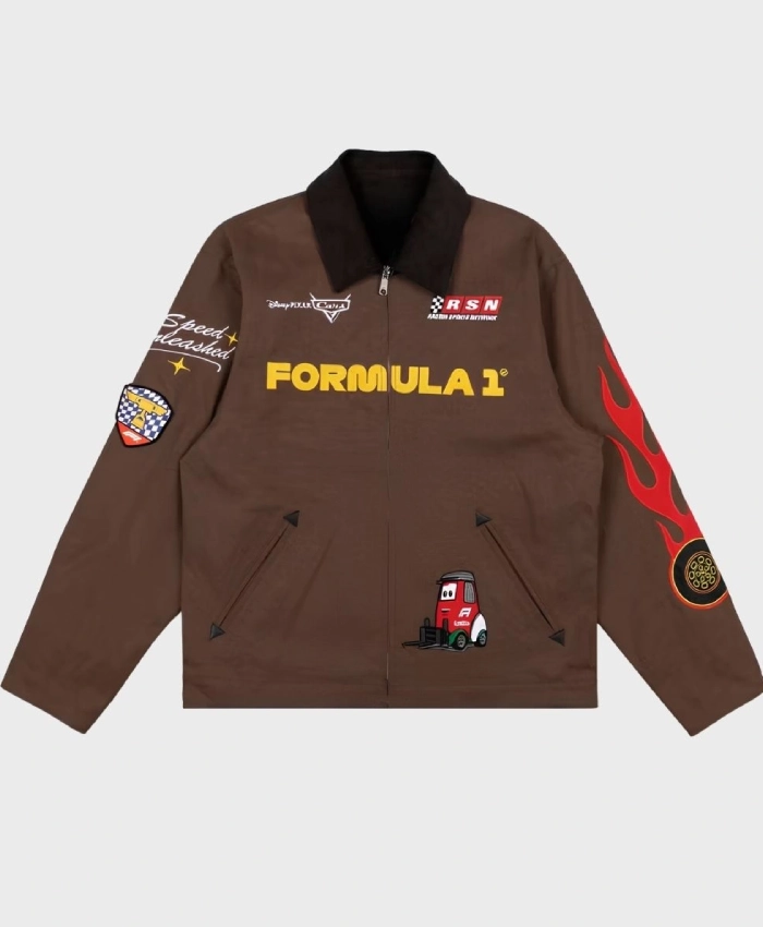 Disney And Pixar Cars Formula 1 Lightning McQueen Brown Cotton Workwear Jacket