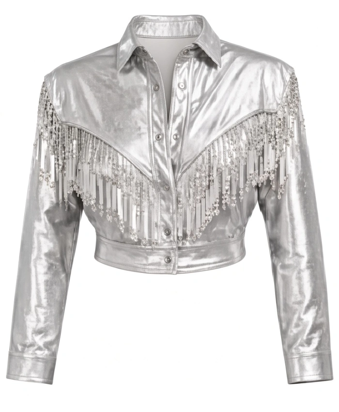Dolly Parton Sequin Cropped Fringe Jacket for Women