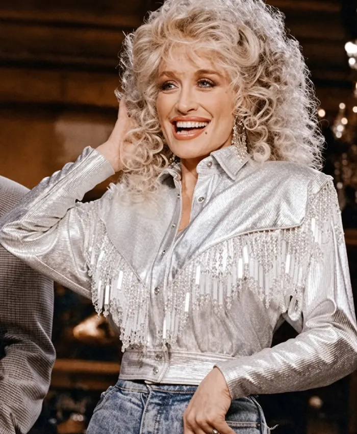 Dolly Parton White Cropped Fringe Jacket for Women