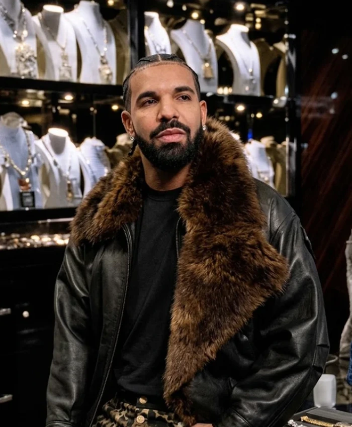 Drake Jewellry Room Black Shearling Leather Jacket