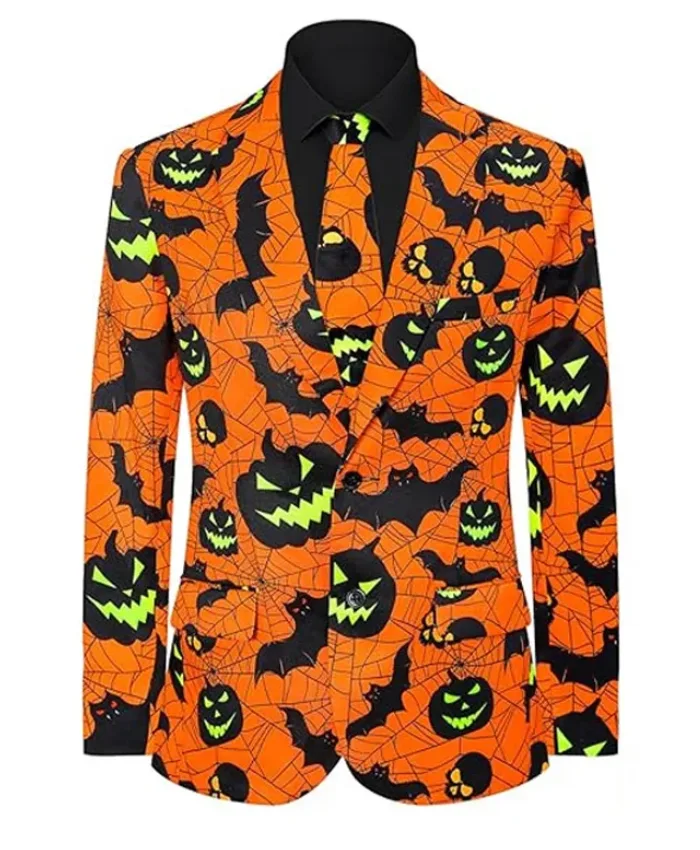 Evil Pumpkin Spider Web and Bats Printed Suit
