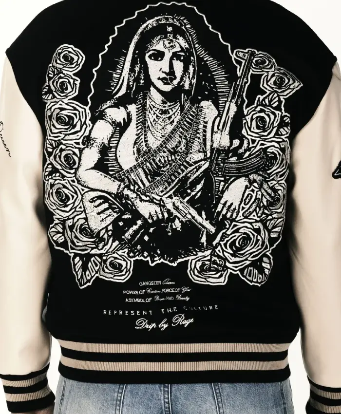 Gangster Queen Full Snap Black and White Wool Leather Jacket