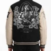 Gangster Queen Full Snap Black and White Wool Leather Varsity Jacket