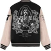 Gangster Queen Full Snap Black and White Wool Leather Varsity Jacket Sale