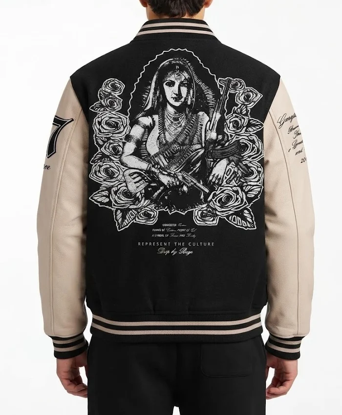 Gangster Queen Full Snap Black and White Wool Leather Varsity Jacket
