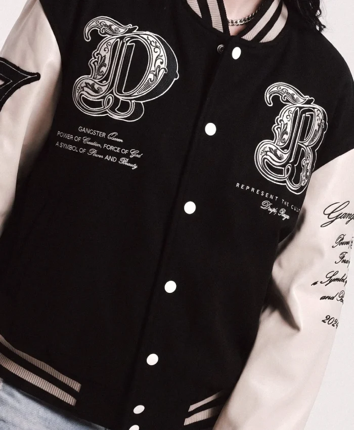 Gangster Queen Full Snap Black and White Wool Varsity Jacket