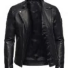 Get David Beckham Superdry Black Leather Biker Jacket