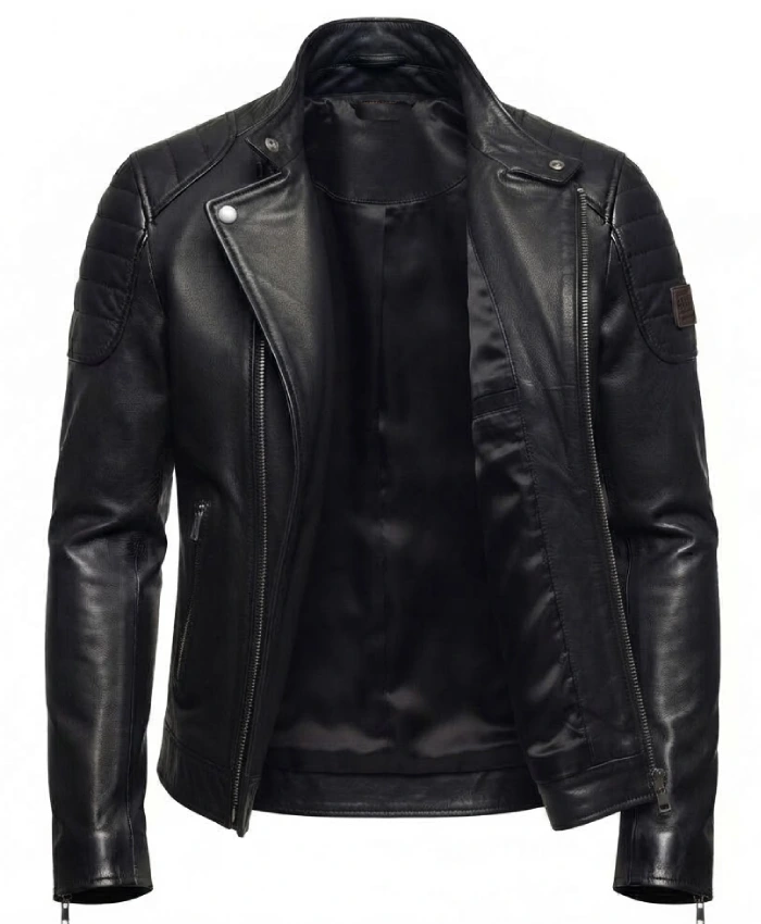 Get David Beckham Superdry Black Leather Biker Jacket
